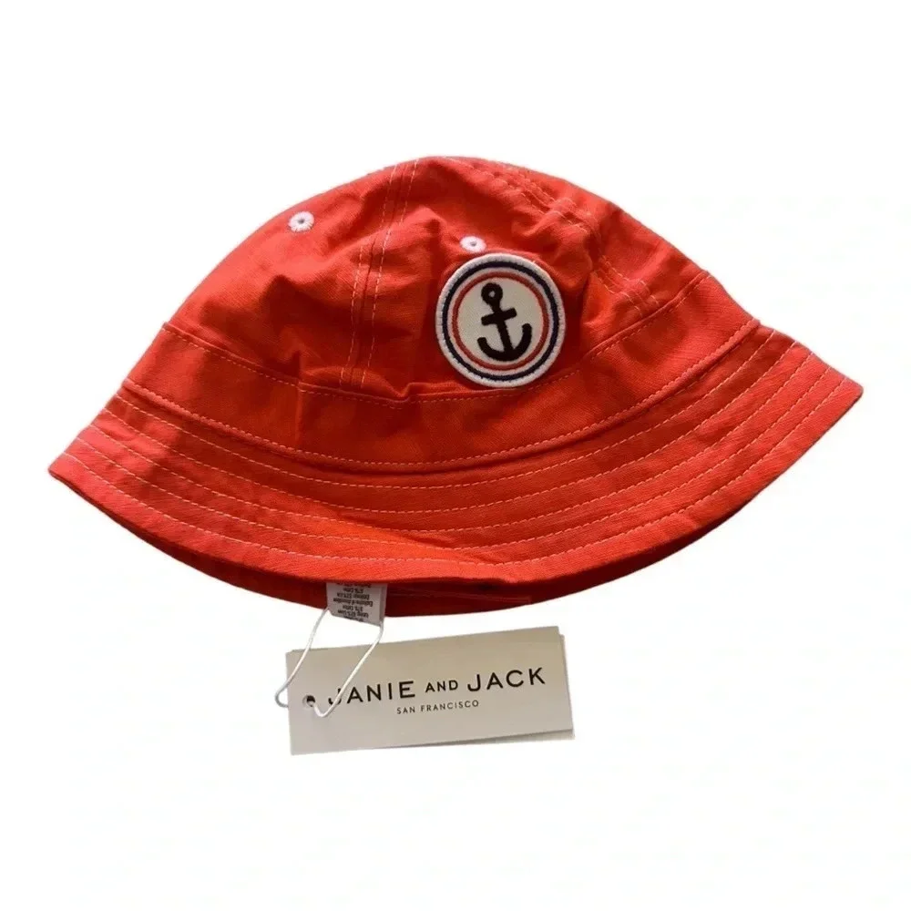 NWT Janie and Jack Coral anchor bucket hat. Size 6-12 M